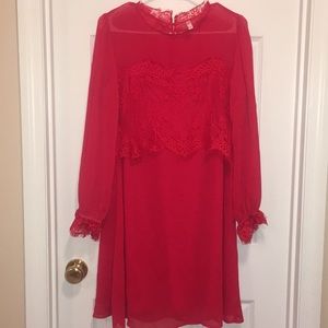 BNWOT Red Lace & Chiffon Dress